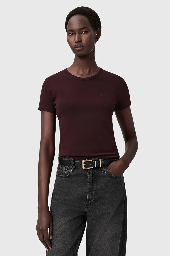 AllSaints tricou din bumbac print burgundia W285JC
