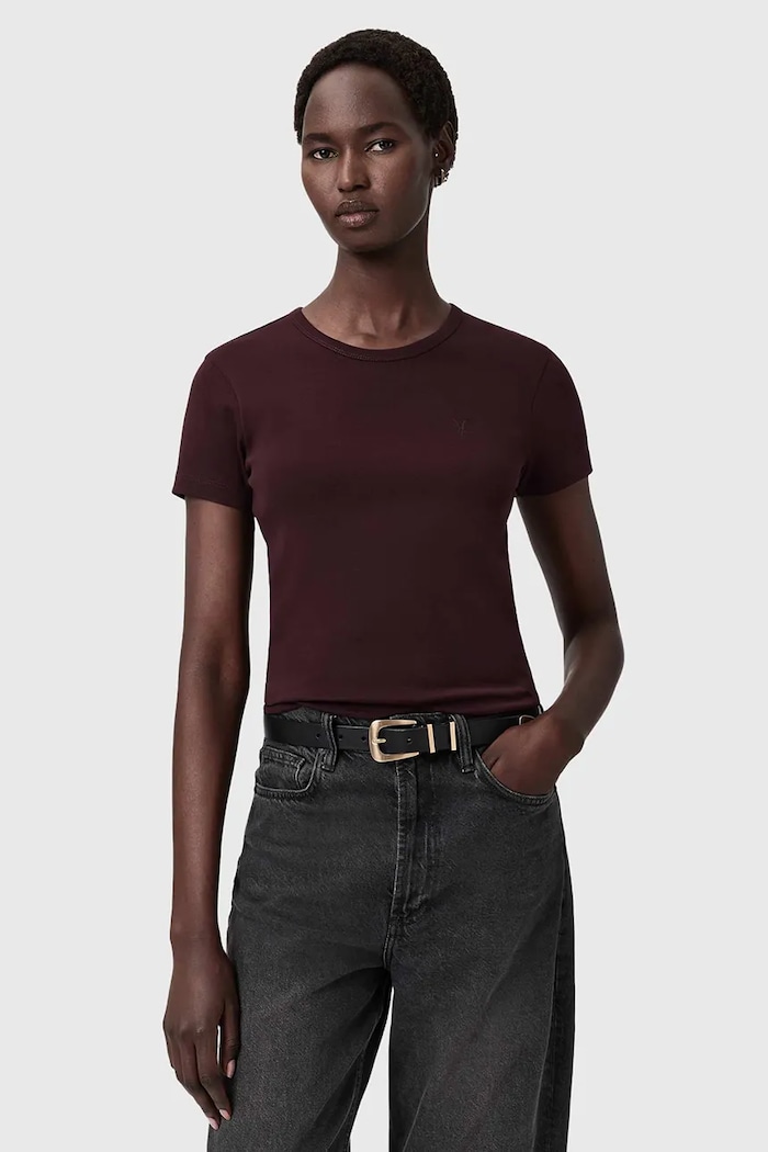 AllSaints tricou din bumbac print burgundia W285JC