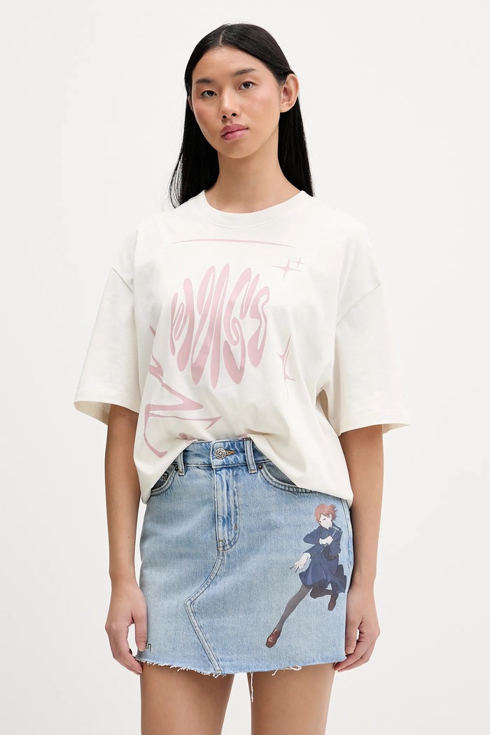 Бавовняна футболка Hugo Blue Oversized_Tee_B_8 гладкий бежевий 50554005