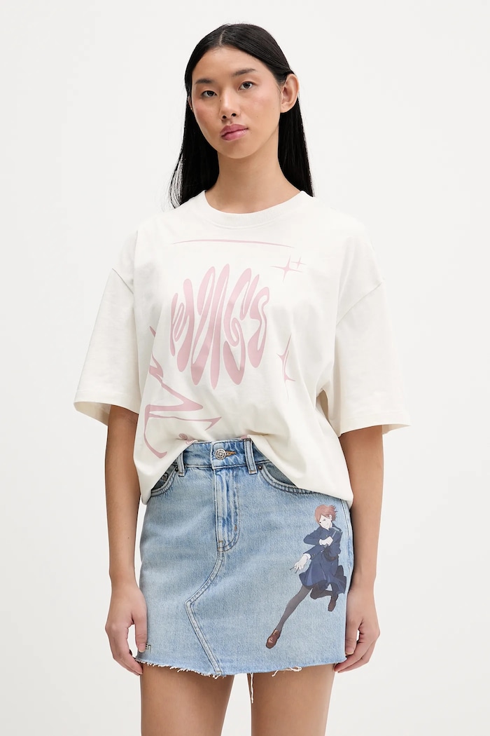 Бавовняна футболка Hugo Blue Oversized_Tee_B_8 гладкий бежевий 50554005