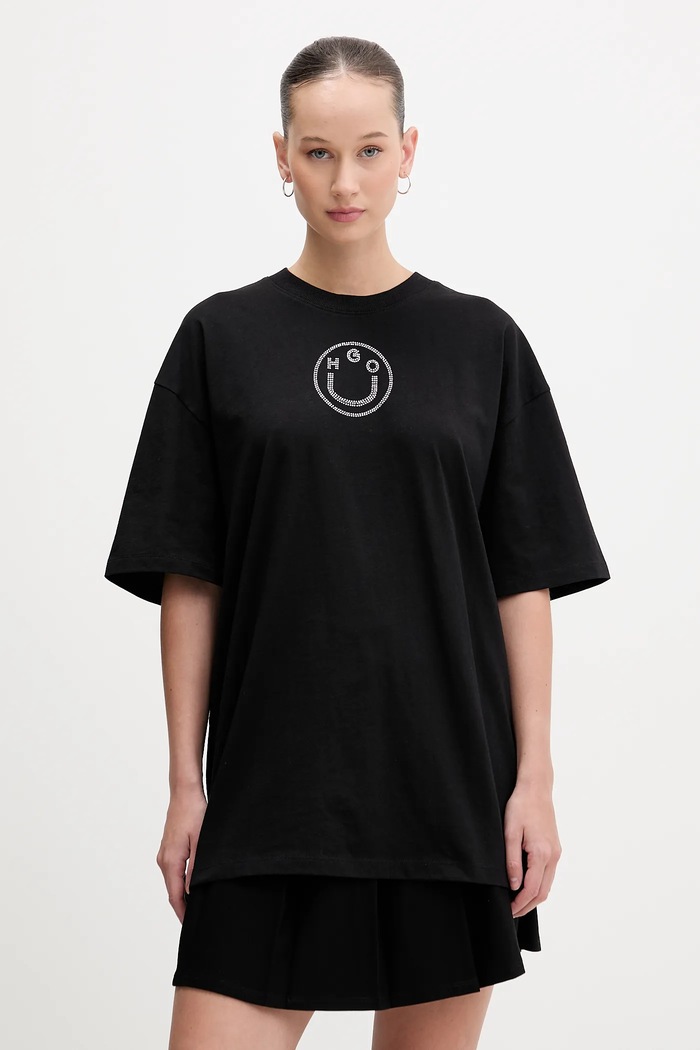 Βαμβακερό μπλουζάκι Hugo Blue Oversized _Tee_B_9 απλικέ μαύρο 50554940