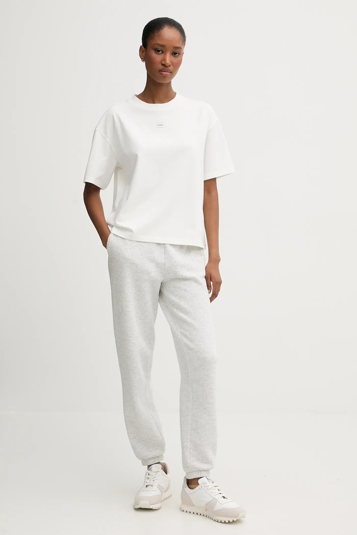 HUGO oversize tričko dámske s modalom SIGNATURE_TSHIRT 50556807 béžová SS26