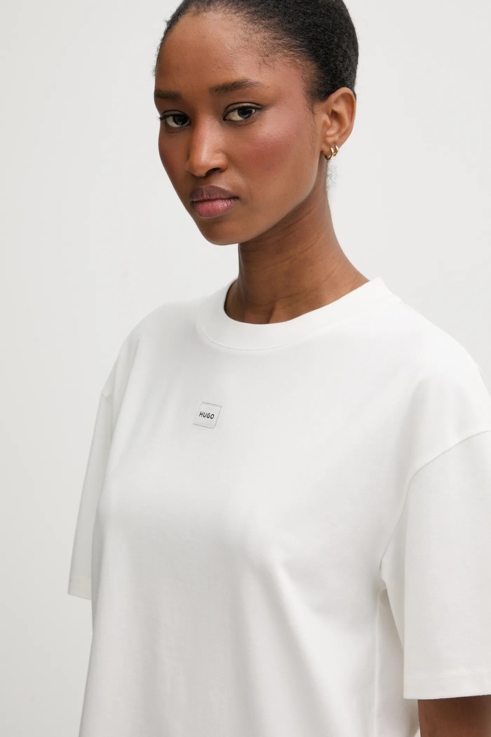 HUGO oversize tričko dámske s modalom SIGNATURE_TSHIRT béžová 50556807