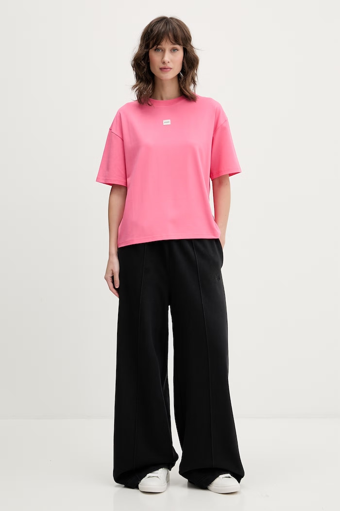 HUGO oversize tričko dámske s modalom SIGNATURE_TSHIRT 50556807 ružová SS26