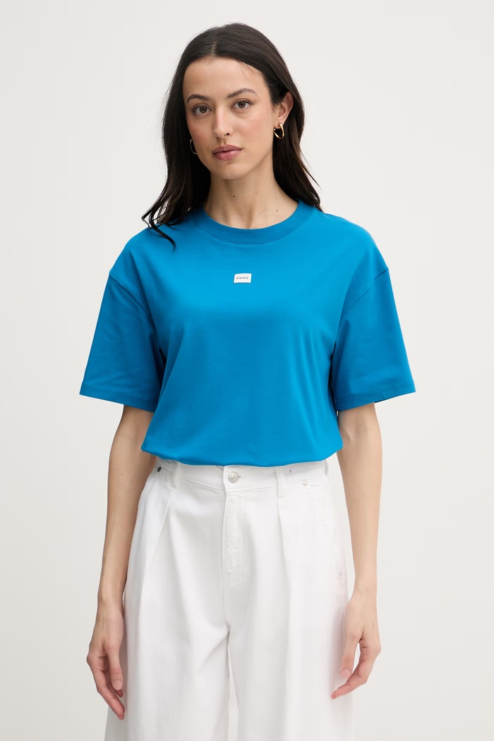 HUGO oversize tričko dámske s modalom SIGNATURE_TSHIRT modrá 50556807