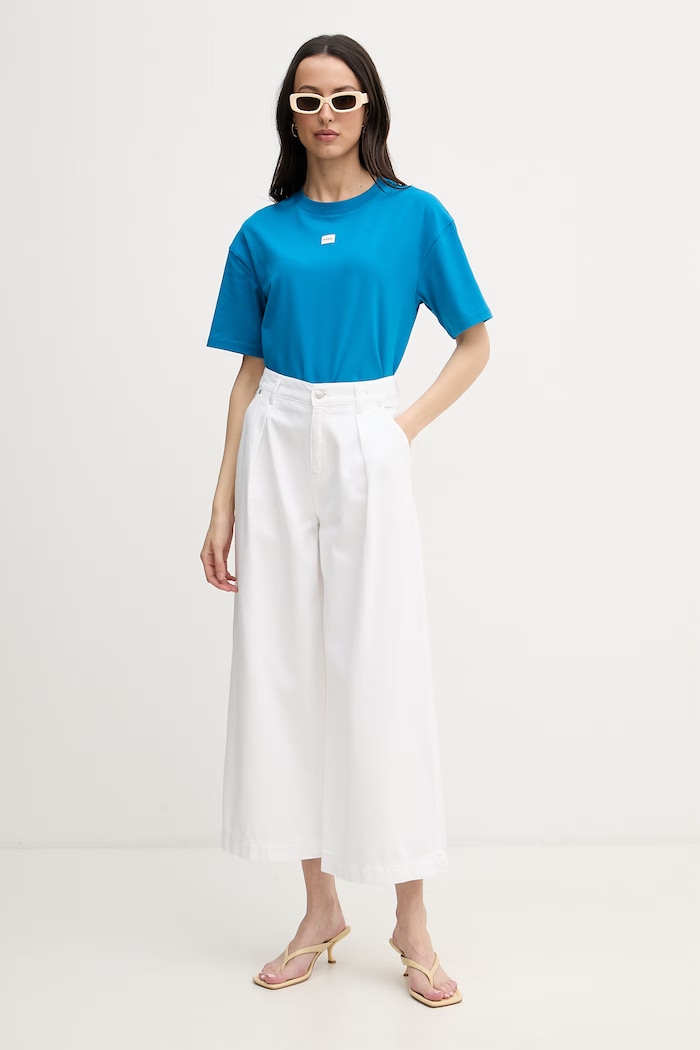 HUGO oversize tričko dámske s modalom SIGNATURE_TSHIRT 50556807 modrá SS26