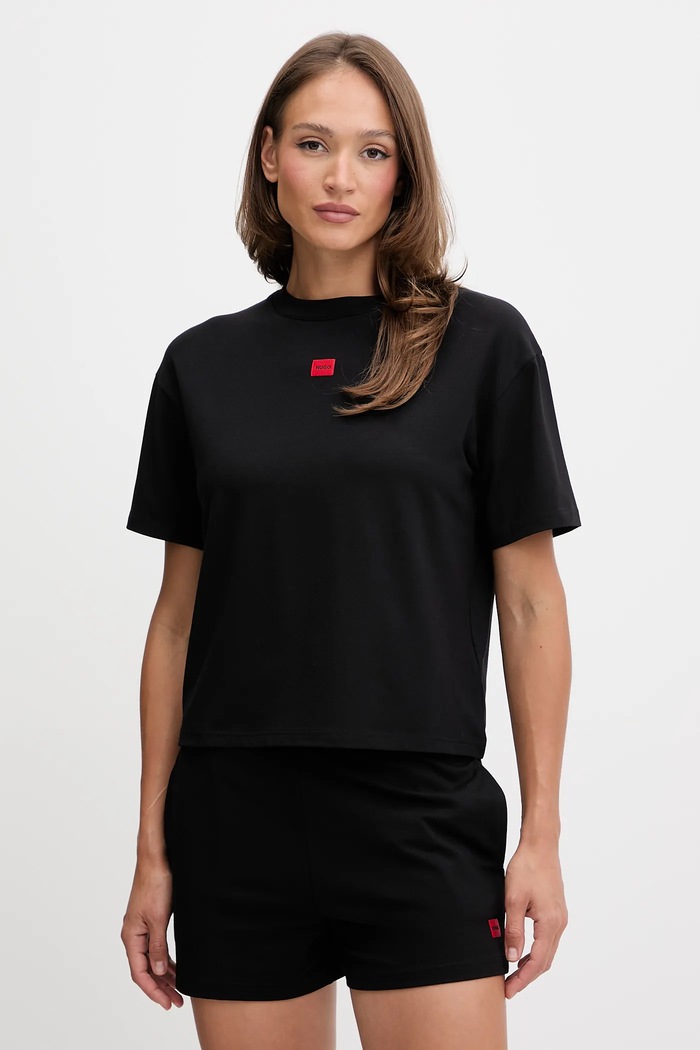 HUGO oversize tričko dámske s modalom SIGNATURE_TSHIRT nášivka čierna 50556807