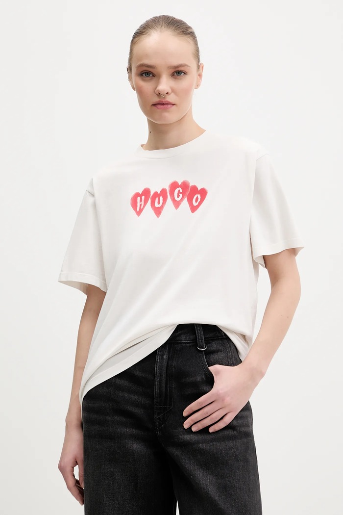HUGO pamut póló Vintage Tee_22 pamut bézs 50561164