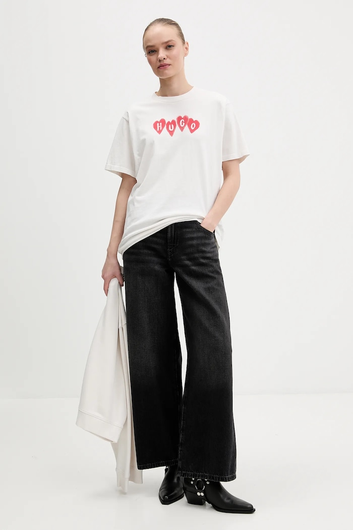 HUGO pamut póló Vintage Tee_22 50561164 bézs SS26