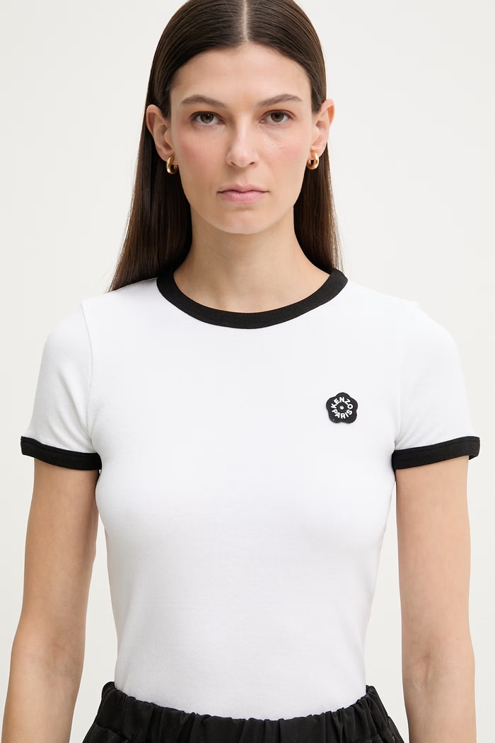 Kenzo t-shirt da donna in cotone con elastan bianco FG52TS2174SJ