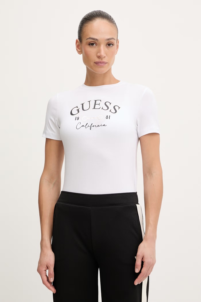 Guess tricou BEATRIZ print alb V6RI02.J1314