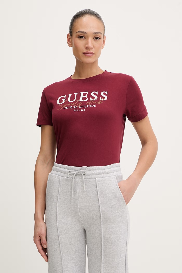 Guess tricou din bumbac ARTEMISIA print burgundia V6RI05.I3Z14