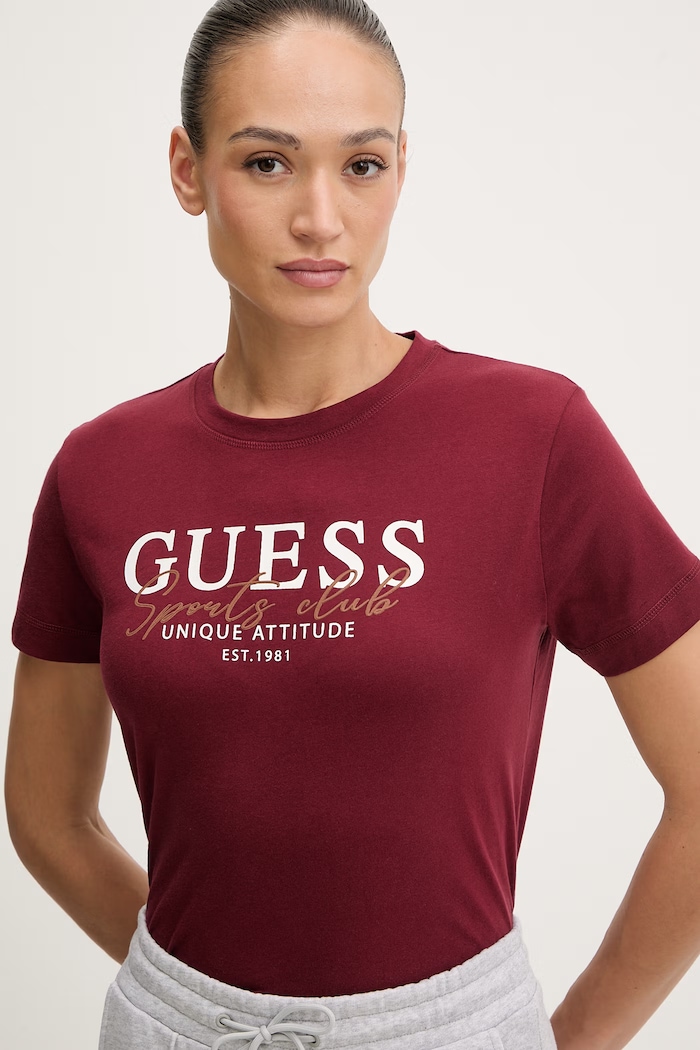 Guess tricou din bumbac ARTEMISIA burgundia V6RI05.I3Z14