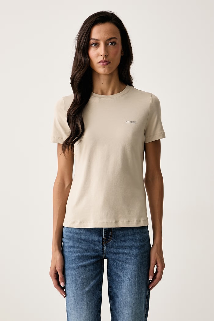 Guess T-shirt damski z bawełną TRACEY beżowy V6RI07.J1314