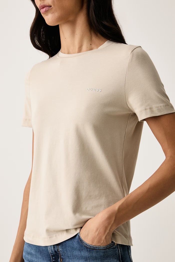 T-shirt damski z bawełną TRACEY Guess V6RI07.J1314 beżowy