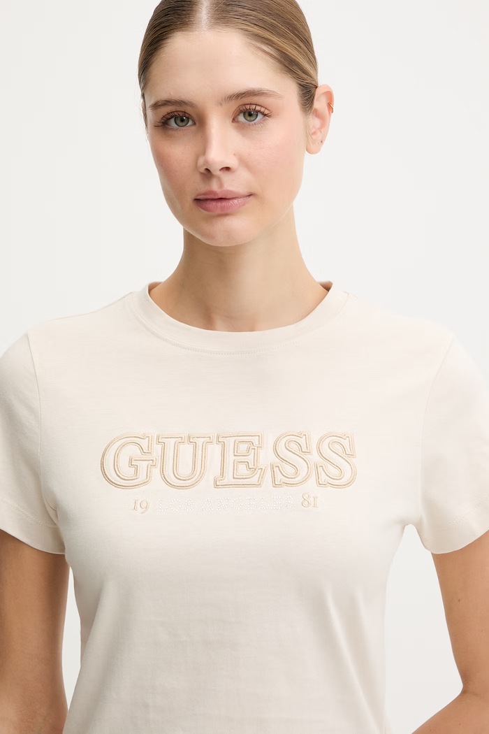 Βαμβακερό μπλουζάκι Guess KETTY μπεζ V6RI10.I3Z14