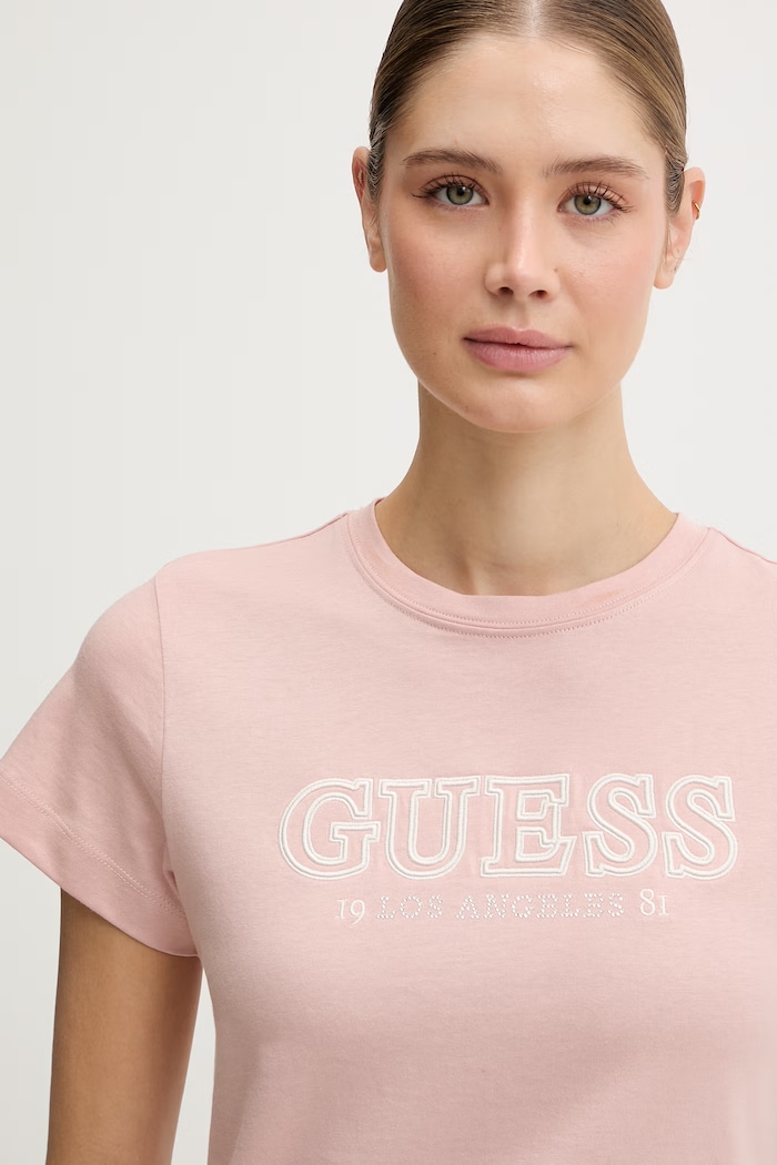 Βαμβακερό μπλουζάκι Guess KETTY ροζ V6RI10.I3Z14