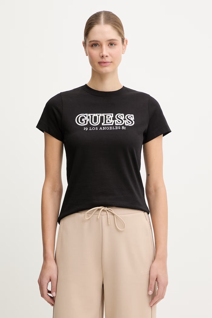 Βαμβακερό μπλουζάκι Guess KETTY βαμβάκι μαύρο V6RI10.I3Z14
