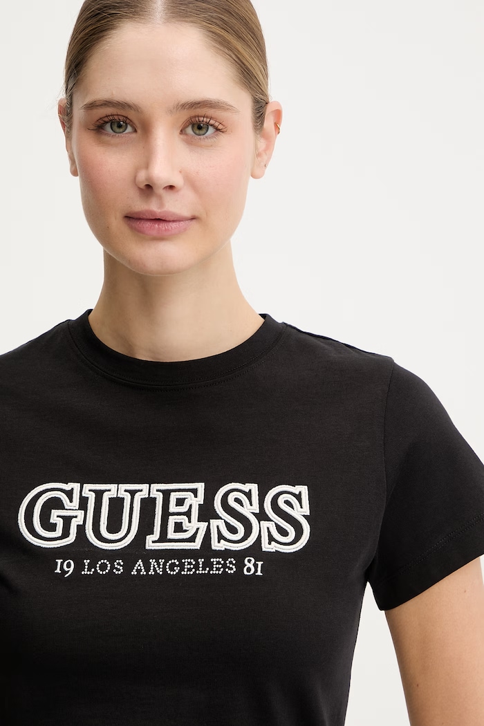 Βαμβακερό μπλουζάκι Guess KETTY μαύρο V6RI10.I3Z14
