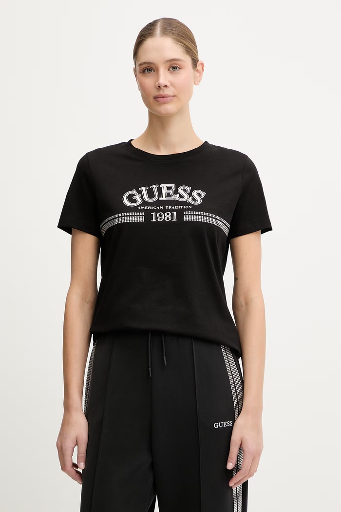 Βαμβακερό μπλουζάκι Guess ALDA βαμβάκι μαύρο V6RI16.I3Z14