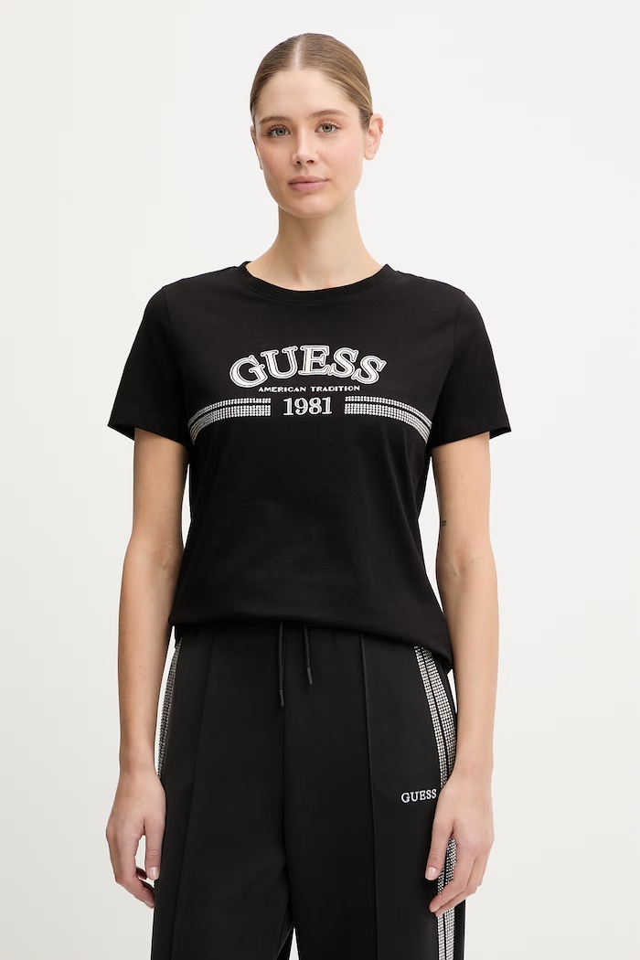 Βαμβακερό μπλουζάκι Guess ALDA βαμβάκι μαύρο V6RI16.I3Z14