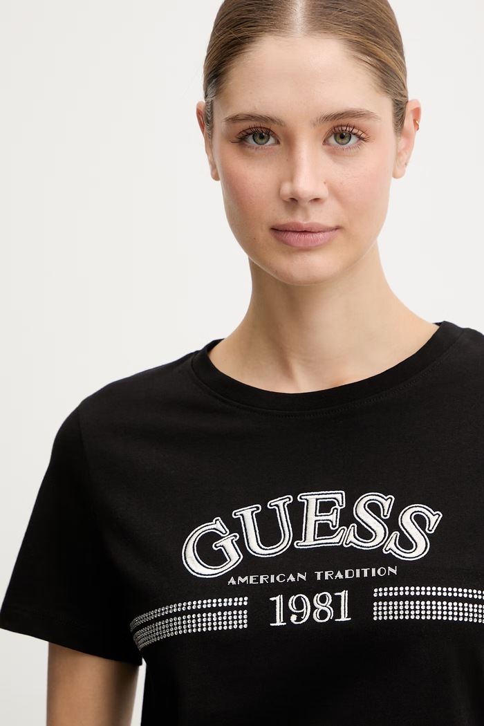 Βαμβακερό μπλουζάκι Guess ALDA μαύρο V6RI16.I3Z14