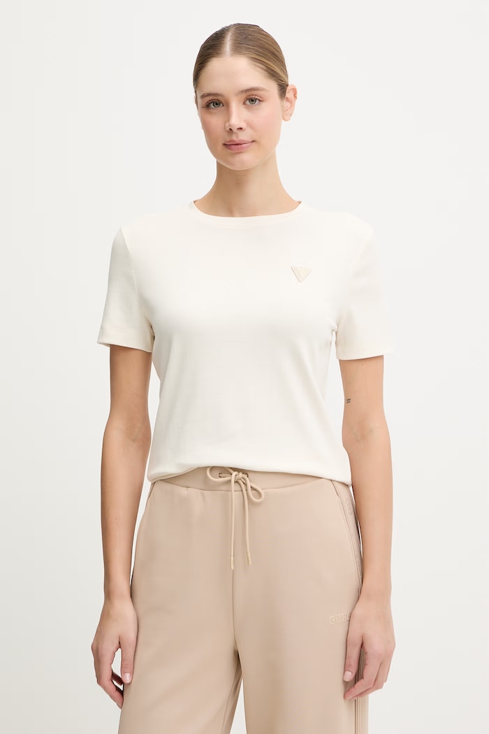 Guess t-shirt SONIA z elastanem beżowy V6RI17.KD741