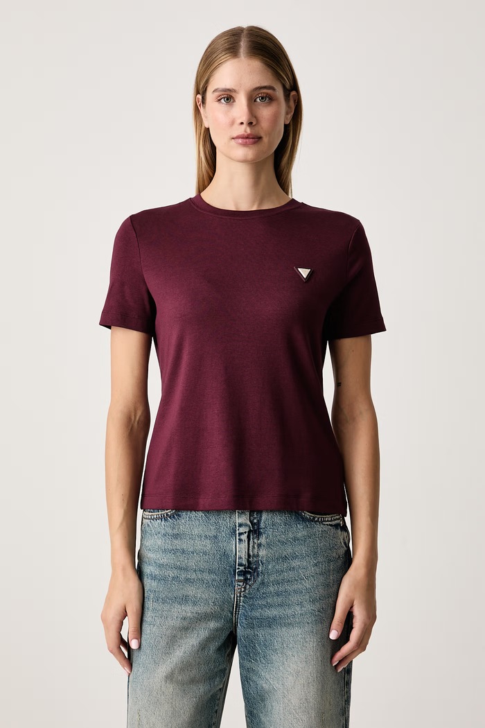 Guess T-shirt damski z bawełną SONIA bordowy V6RI17.KD741