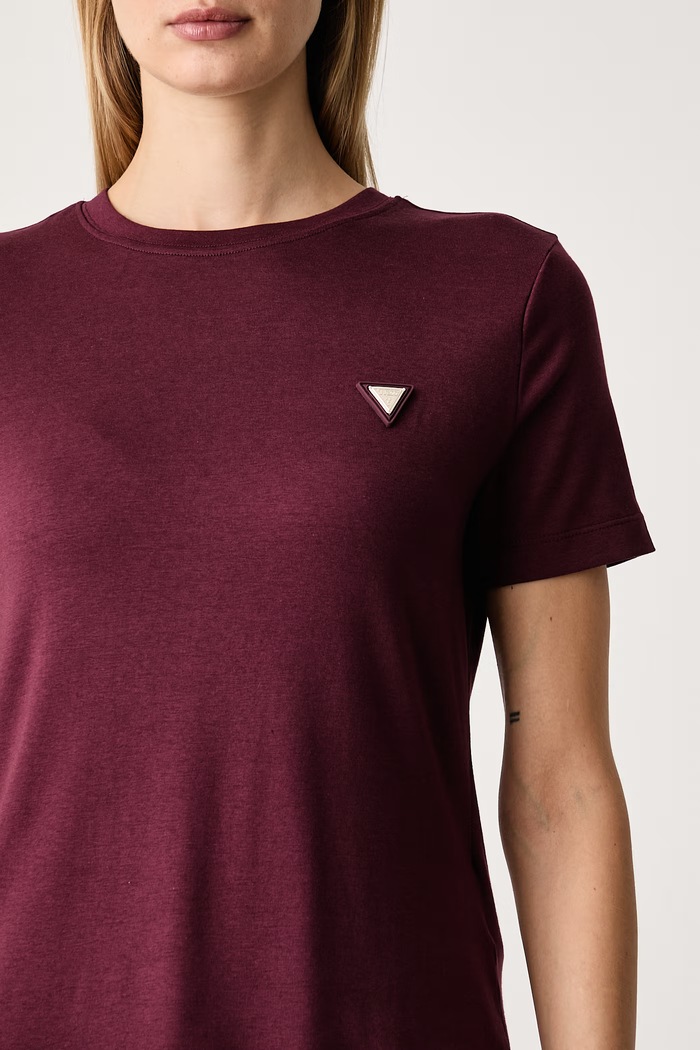 Odzież Guess T-shirt damski z bawełną SONIA V6RI17.KD741 bordowy