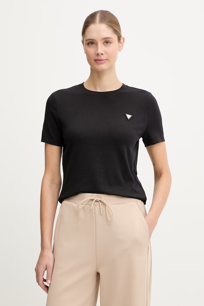 Guess t-shirt SONIA z elastanem czarny V6RI17.KD741