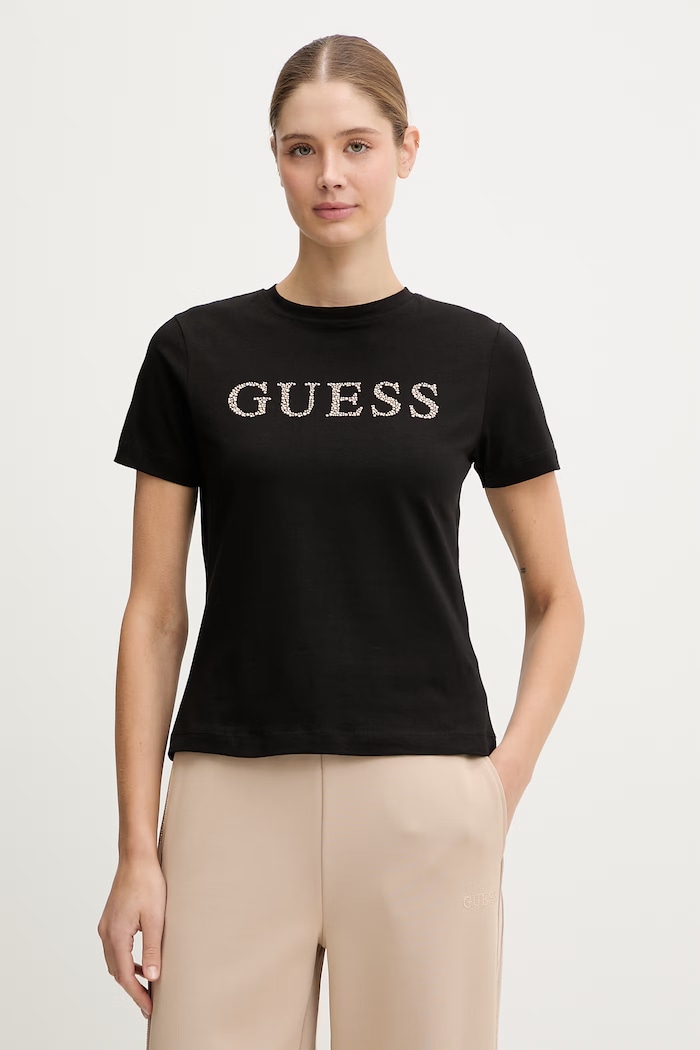 Guess din bumbac cu elastan OCTAVIA imprimeu negru V6RI20.J1314