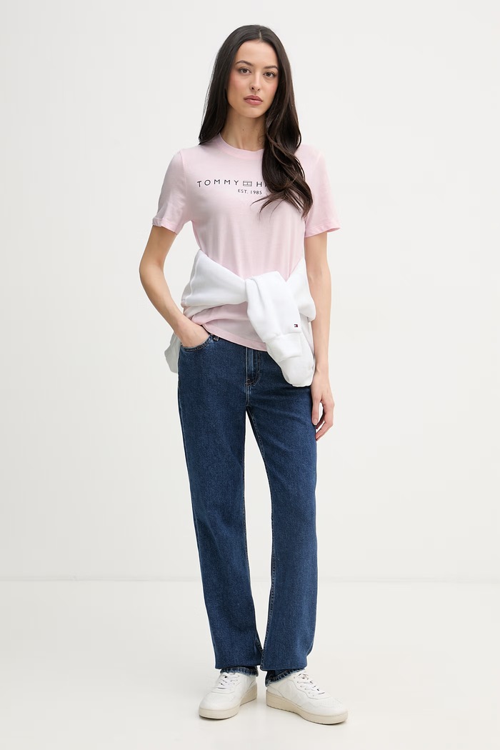 Tommy Hilfiger tričko dámske bavlnené WW0WW40276. ružová SS26