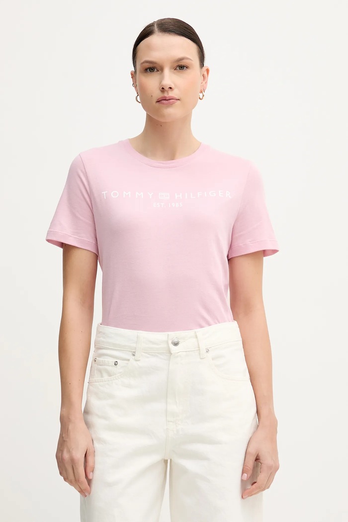 Tommy Hilfiger tričko dámske bavlnené potlač ružová WW0WW40276.