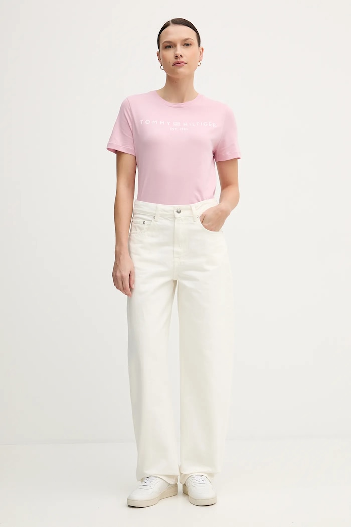 Tommy Hilfiger tričko dámske bavlnené WW0WW40276. ružová SS26
