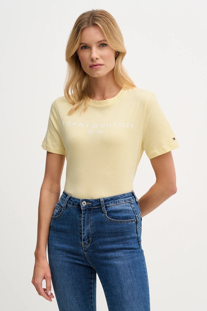 Tommy Hilfiger tričko dámske bavlnené potlač žltá WW0WW40276.