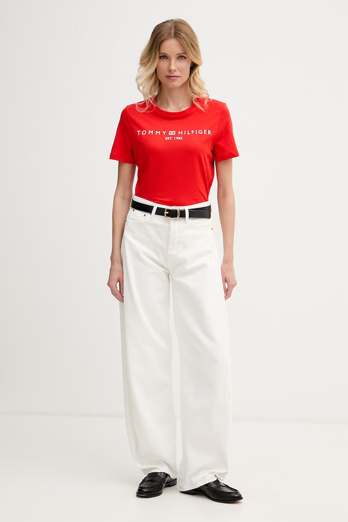 Tommy Hilfiger tricou pentru femei, din bumbac WW0WW40276. rosu SS26