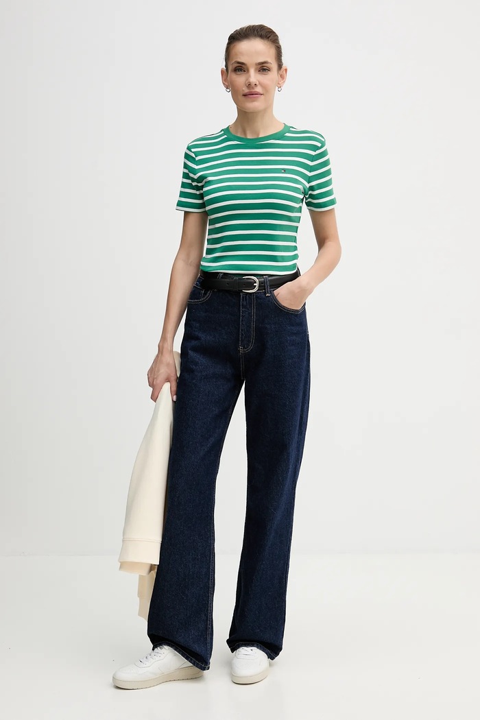 Tommy Hilfiger t-shirt γυναικείο βαμβακερό WW0WW40587. πράσινο SS26