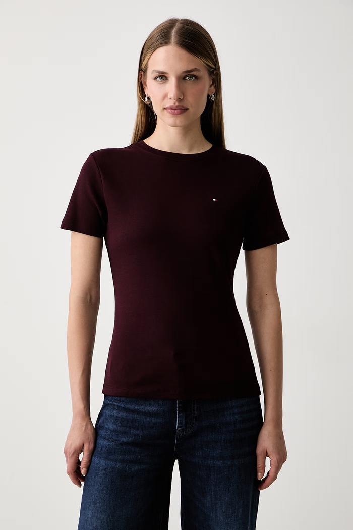 Tommy Hilfiger tričko dámské bavlněné burgundské WW0WW40587.