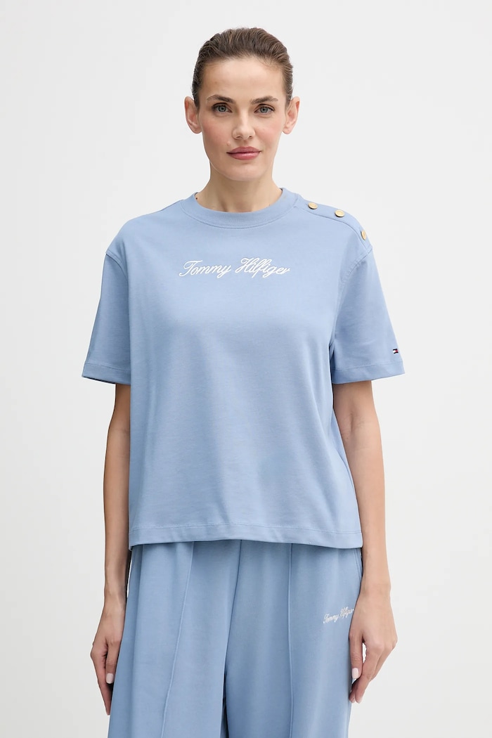 Tommy Hilfiger tricou din bumbac imprimeu albastru WW0WW47819