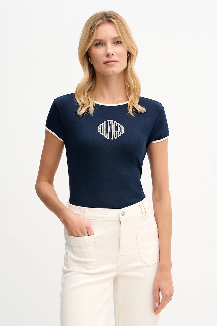 Bavlnené tričko Tommy Hilfiger slim tmavomodrá WW0WW47881