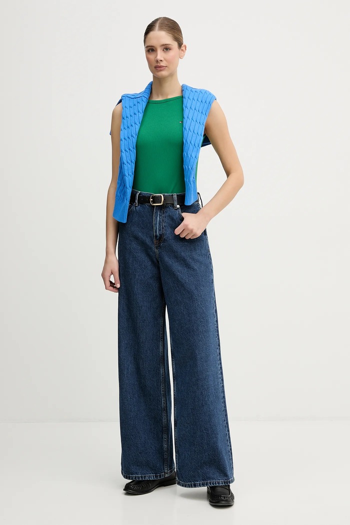 Tommy Hilfiger top dámsky WW0WW47807 zelená SS26