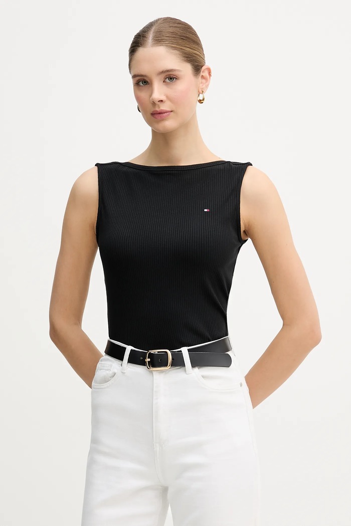 Tommy Hilfiger top dámsky slim čierna WW0WW47807