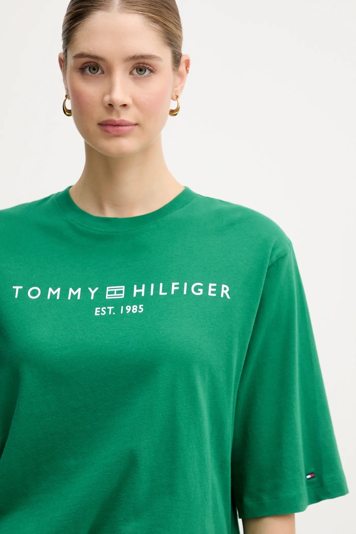 Tommy Hilfiger majica za žene od pamuka zelena WW0WW47811