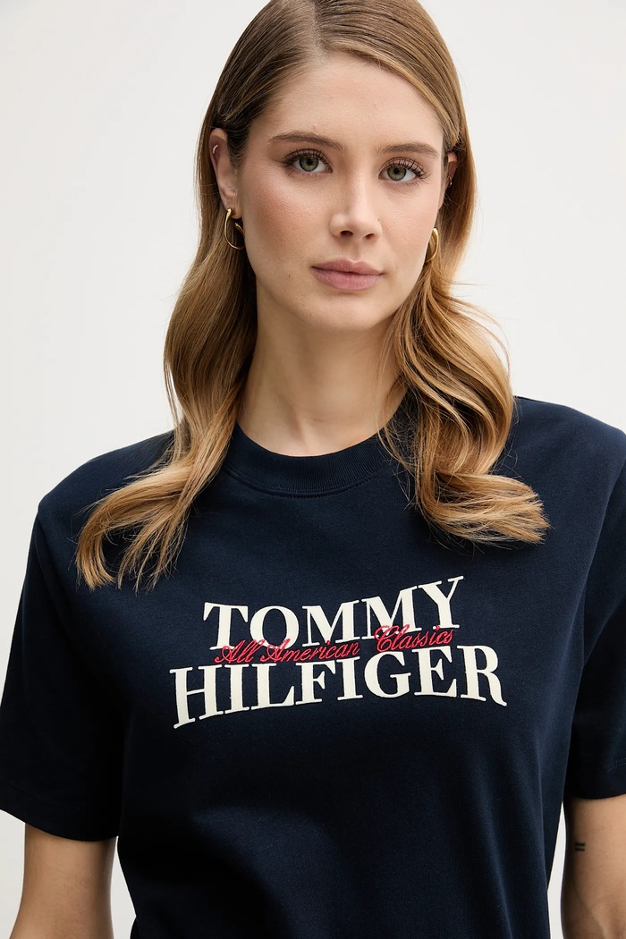 Bavlněné tričko Tommy Hilfiger námořnická modř WW0WW47884