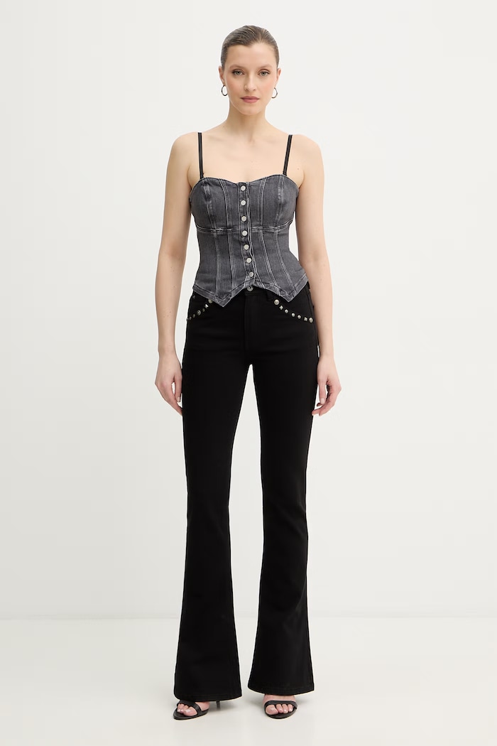 Džínsový top Guess CECILE W6RH80.D6921 sivá SS26