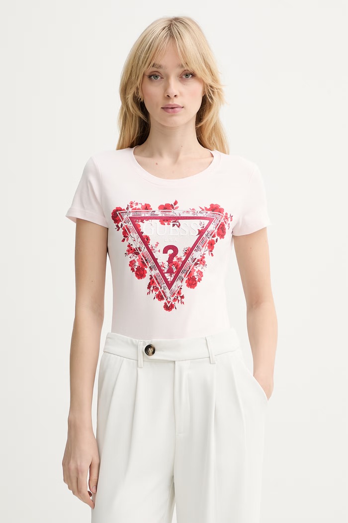 Guess t-shirt sovrastampa rosa W6RI23.J1314