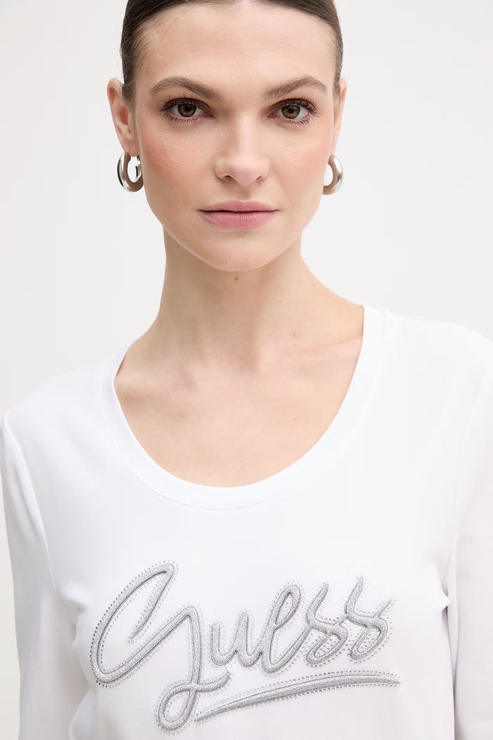 Tričko s dlouhým rukávem Guess bílá W6RI25.J1314