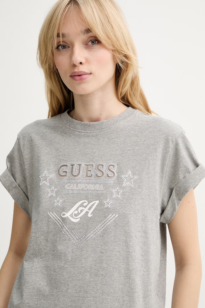 Памучна тениска Guess сив W6RI30.I3Z14