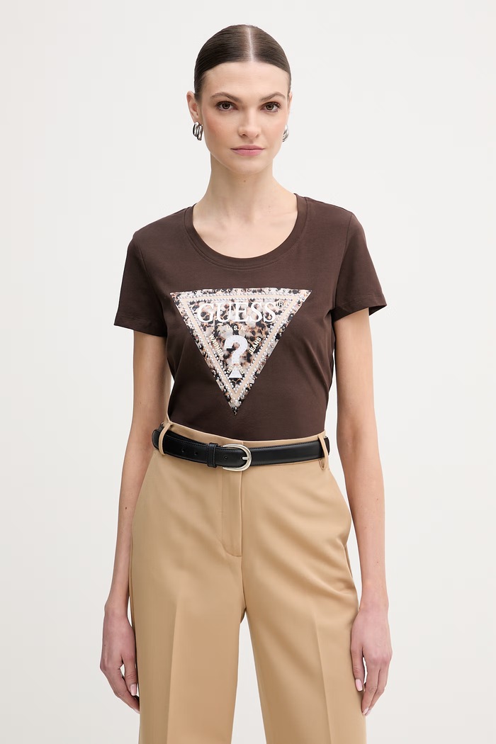 Guess t-shirt LEO slim marrone W6RI32.J1314