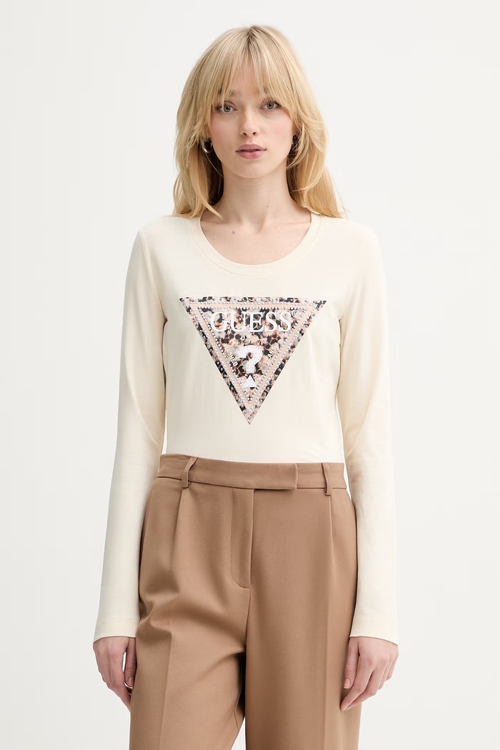 Блуза с дълги ръкави Guess LEO стандартна бежов W6RI33.J1314